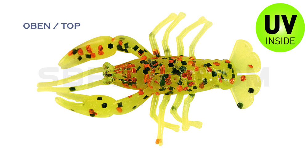 Baby Crawfish 1" (4,5cm) fluogelb-kristall-gl. kupfer+schwarzer Glitter