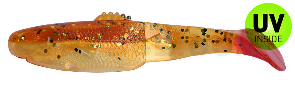 Diamond-Shad 2,5" (ca. 7,0 cm) goldperl / motoroil Glitter / red tail