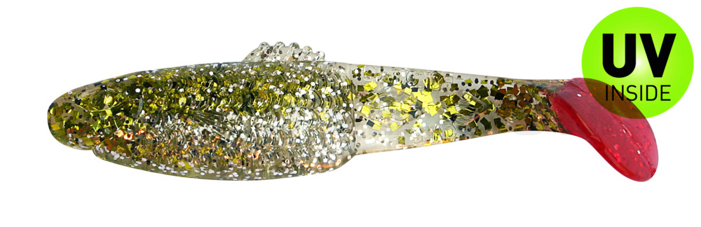 Diamond Shad 5" (ca. 13,5 cm) klar silber Glitter / chartreuse Glitter / red tail