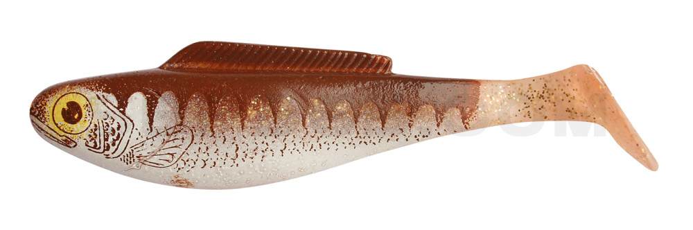 Fin Ripper 5" (ca. 12,0 cm) klar gold Glitter / Zander braun / Bauch: weiß