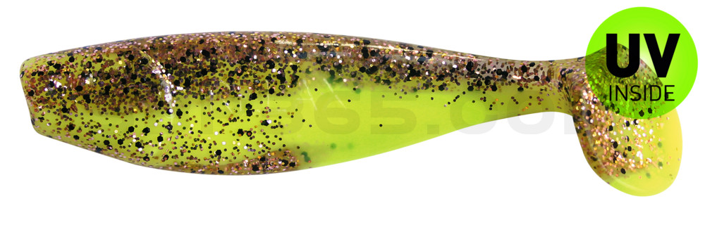 Jankes 4" (ca. 11,0 cm) fluogelb  / klar kupfer, schwarz Glitter