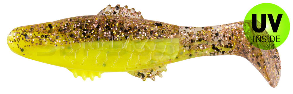 Killer Shad 3" (ca. 8,0 cm) fluogelb  / klar kupfer, schwarz Glitter