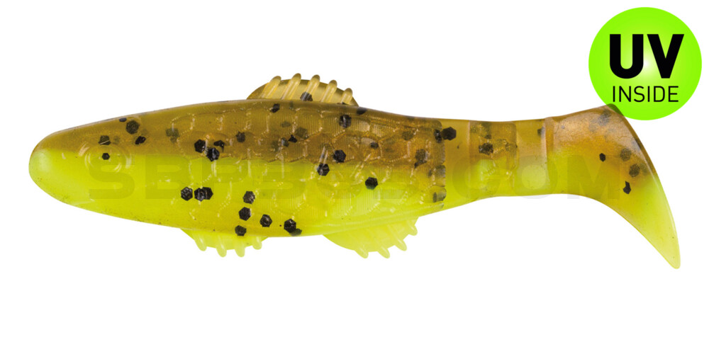 Killer Shad 3" (ca. 8,0 cm) fluogelb  / olivebraun-Glitter