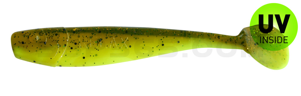 King-Shad 3" (ca. 8,0 cm) fluogelb  / olivebraun-Glitter