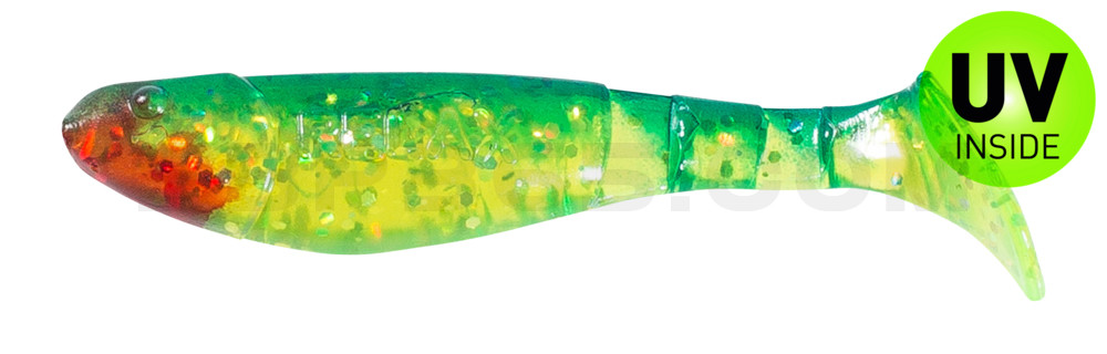 Kopyto-Classic 2,5" (ca.7,0 cm) grün(chartreuse)-Glitter / blau