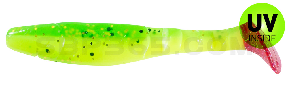 Kopyto-Classic 4" (ca. 11,0 cm) fluogelb  / grün-Glitter / red tail