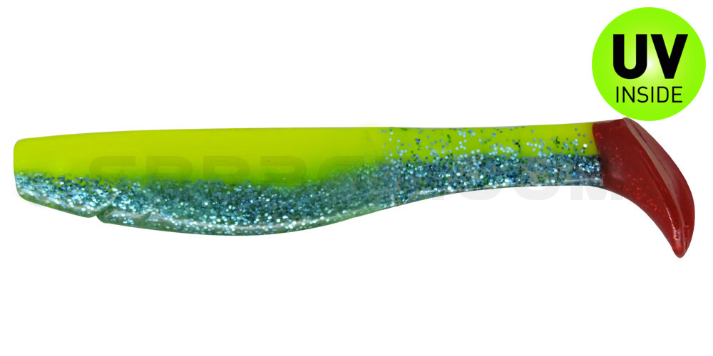 Kopyto-Classic 4" (ca. 11,0 cm) fluogelb / sky-blue Glitter red tail