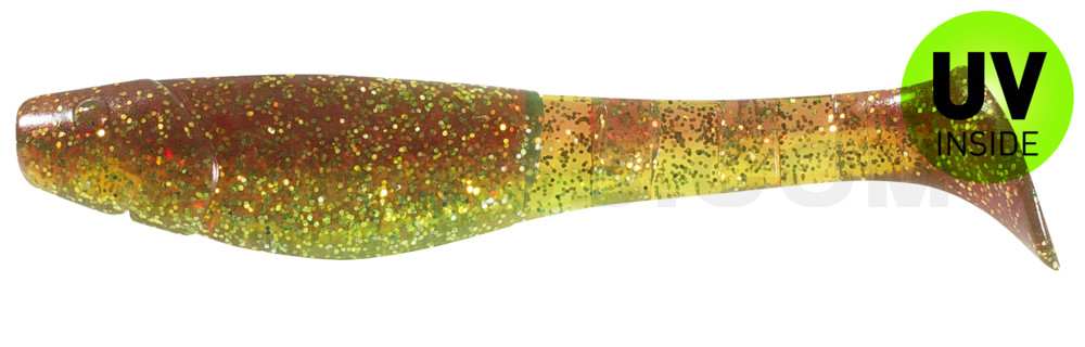 Kopyto-Classic 4" (ca. 11,0 cm) grün (chartreuse)-Glitter / motoroil Glitter
