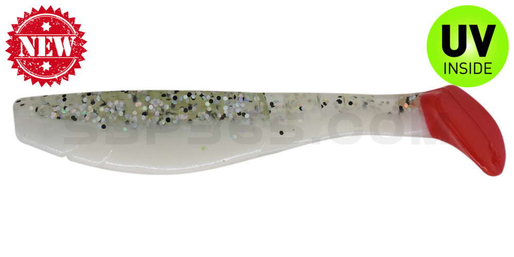 Kopyto-Classic 4" (ca. 11,0 cm) reinweiss / klar salt´n pepper Glitter / red tail
