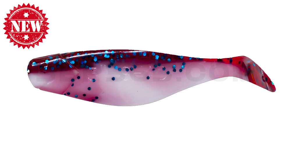 Shad 3" (ca. 8,0 cm) reinweiss / cherry-blau Glitter