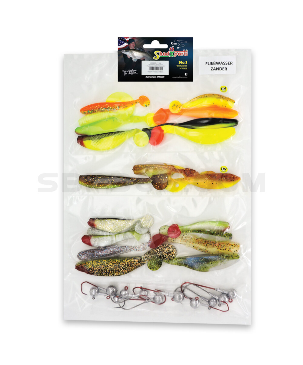 ShadXperts Zielfischset Fließwasser ZANDER - ca. 21 Shads/14 Jigs