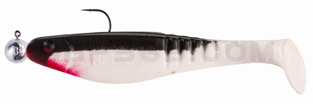 Shark 4" (ca. 11,0 cm) reinweiss / schwarz, montiert auf SXRO 6/0 10g