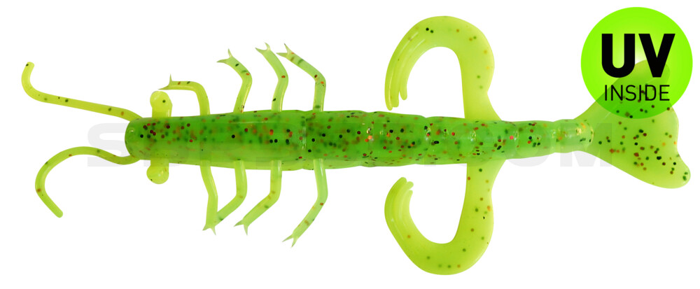 Shrimp 3" (ca. 8,0 cm) fluogelb  / grün-Glitter