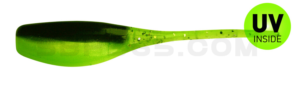 Stinger Shad 2" (5,2cm) perlgrün / schwarz / chartreuse glitter tail