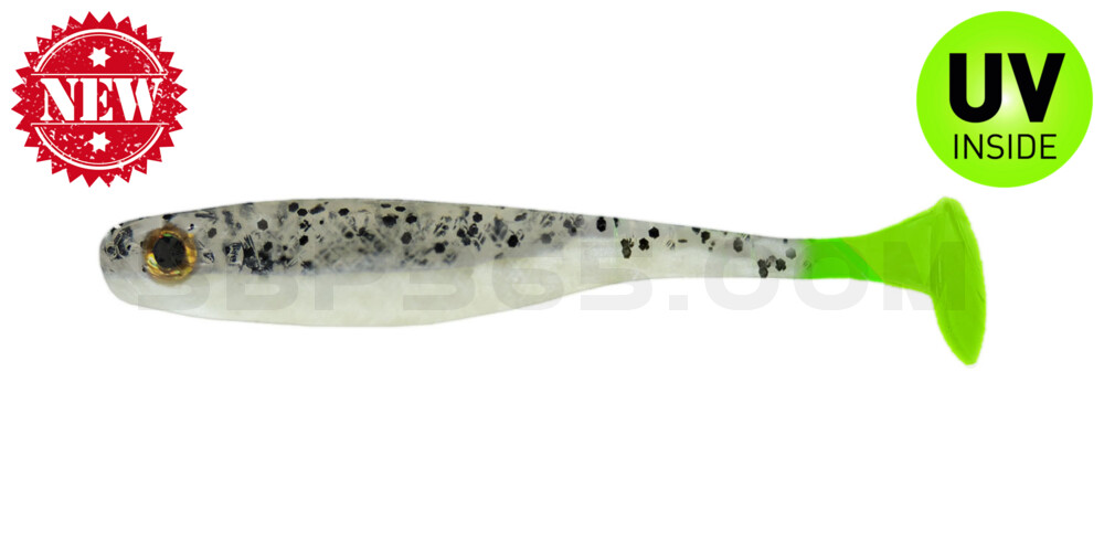 Suicide Shad 7" (ca. 17 cm) im Hartschalenblister perlweiss / klar salt´n pepper Glitter / Lime Tail