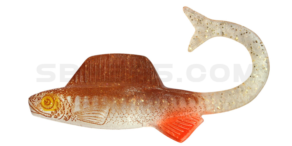 Supernatural Shad Grub 2,75" (ca. 6,7 cm) klar gold Glitter / Zander braun / Bauch: weiß