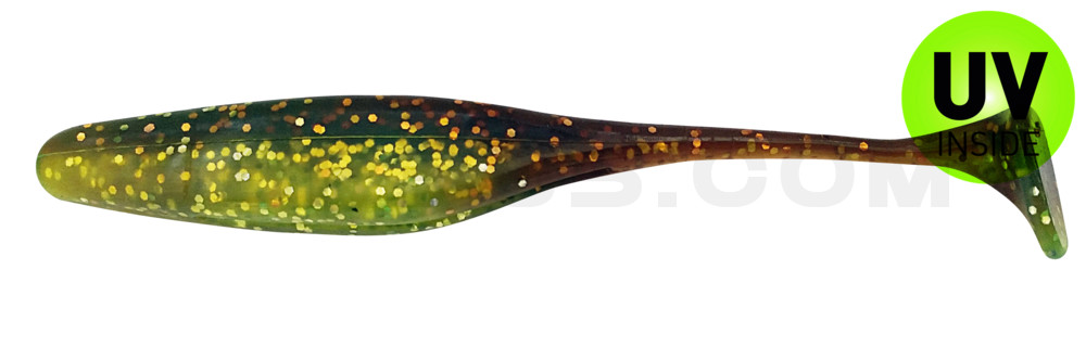 Swimming Jerk Minnow 5" (ca. 13 cm) grün (chartreuse)-Glitter / motoroil Glitter