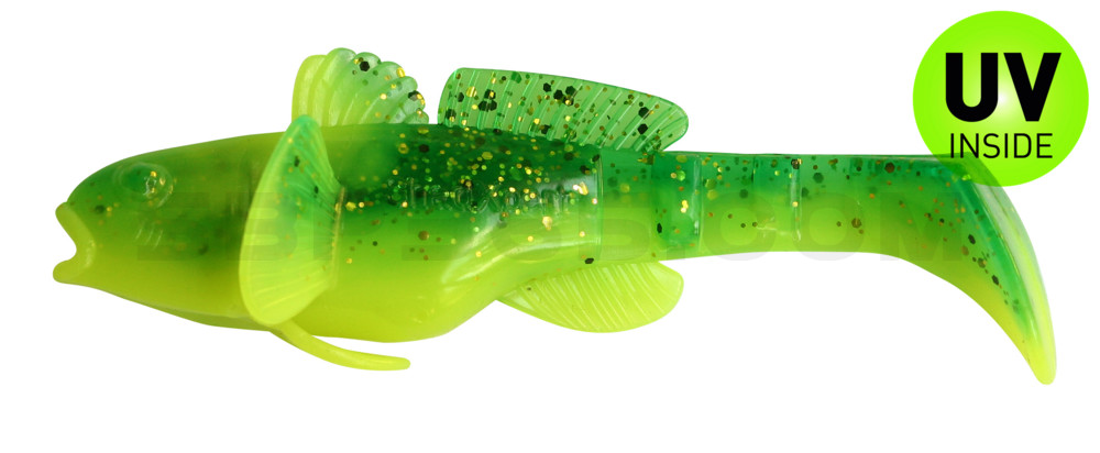 SX Bullhead 3,5" (10,5cm) (SCHWARZMEERGRUNDEL) fluogelb/grün-glitter