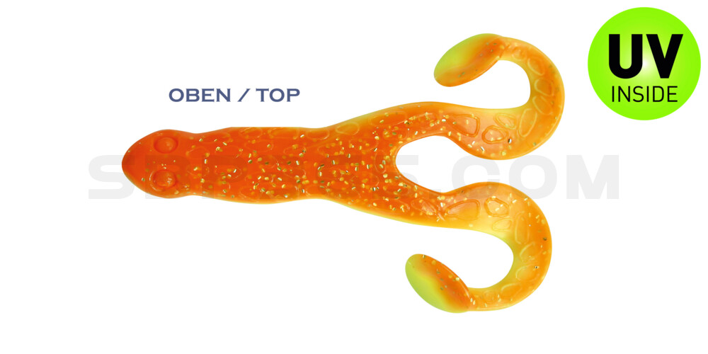 Turbofrog 2" (ca.5,0 cm) fluogelb  / orange-silber Glitter