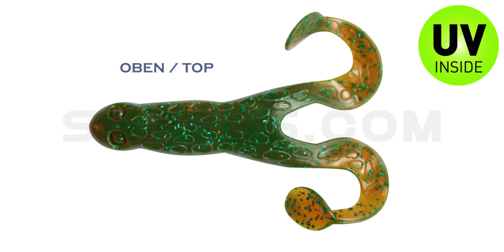 Turbofrog 4" (ca.12,0 cm) grün (chartreuse)-Glitter / motoroil Glitter