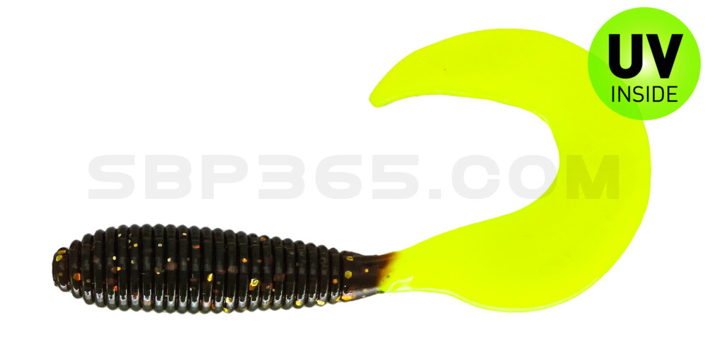 Twister 2,5" regulär (ca. 6,0 cm) motoroil gold glitter / fire tail