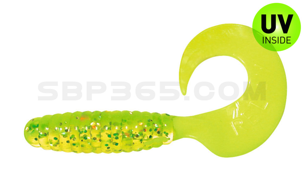 Twister 4" regulär (ca. 8,0 cm) grün(chartreuse) glitter / fire tail