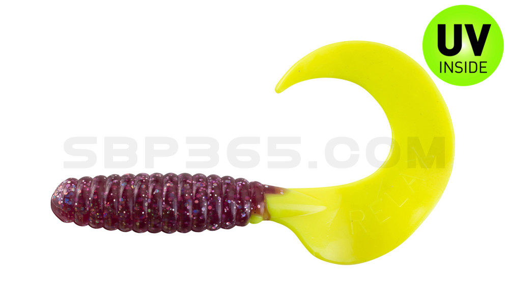 Xtra Fat Grub 5,5" regulär (ca. 13,0 cm) violett transparent glitter / fire tail