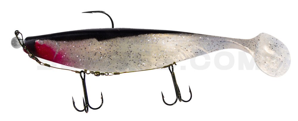 Xtra-Soft 9" (ca. 23,0 cm) goldperl-Glitter / schwarz, montiert auf MUXRO 12/0 15g, mit Beihänger-System